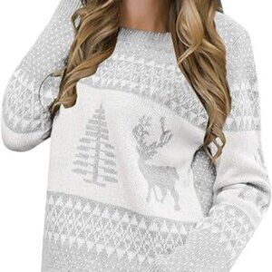 Women's Pine Tree & Reindeer Knit Pullover Holiday Ugly Christmas Sweater Size M